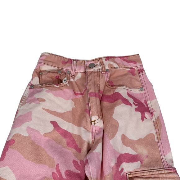 Alessandra Rich Cargo Jeans Womens 24 Pink Camo Cotton Gabardine Pants $825 READ - Picture 3 of 15